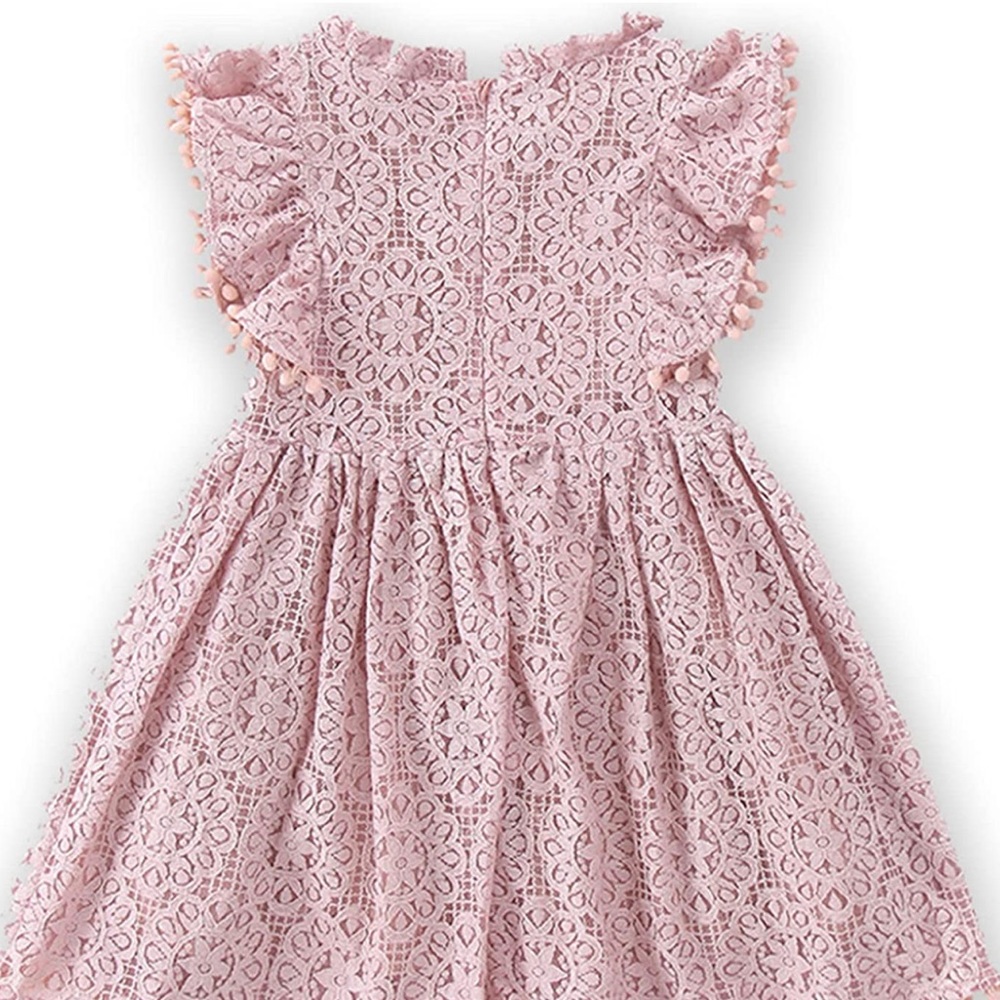 Toddler blush pink lace pom pom dress. 5t tts